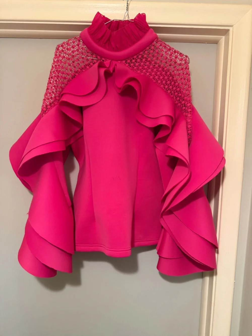 Bold Fuchsia Ruffle-Sleeve Women's Top - Picture 2 of 5